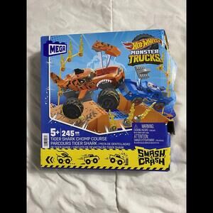 MEGA Hot Wheels Monster Trucks Car Smash & Crash Tiger Shark Chomp Course